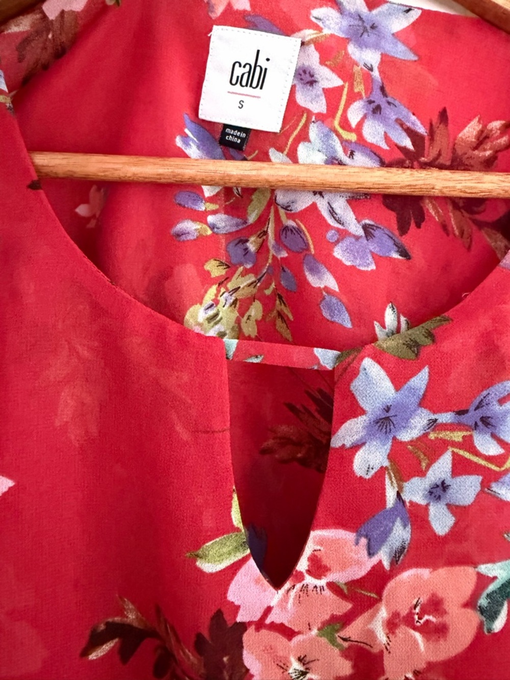 CAbi Red Floral V-Neck Bell Sleeve Blouse - Picture 4 of 5